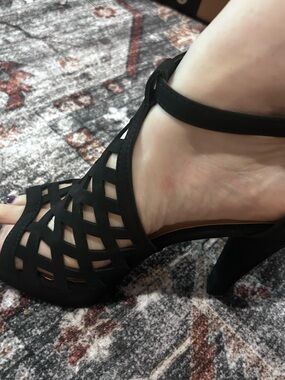 Women's Black Strappy Cutout High Heel Sandals